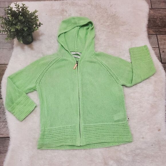Tommy Hilfiger Sweaters - Tommy Hilfiger Green Knit 3/4 Sleeve Knit Zipper Jacket, Size Medium
